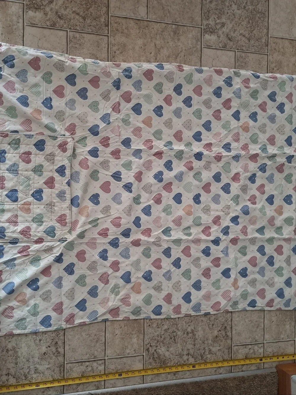 Vintage Quillow Handmade Pillow Lap Quilt 90s Cottagecore Hearts Houses Grandma